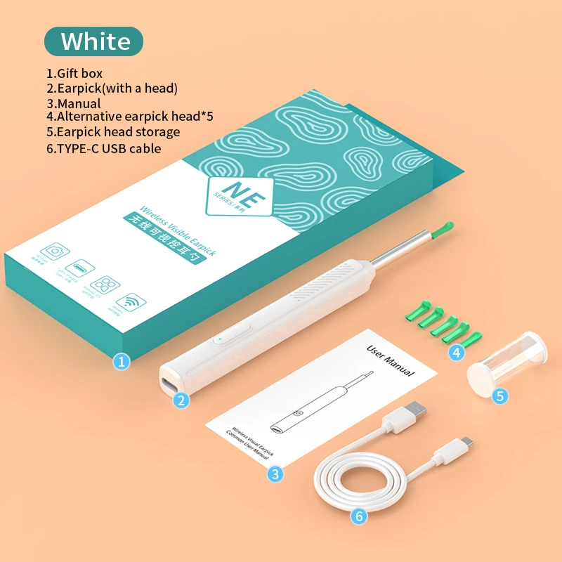 Wireless Visual Ear Wax Removal Smart Visual Ear Cleaner With Camera Endoscope 1296P Luminous Otoscope Ear Cleaning Tool