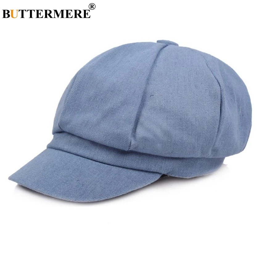 BUTTERMERE Newsboy Cap Women Denim Octagonal Cap Baker Boy Hat Beret Female Spring Summer Cotton French Painter Hat