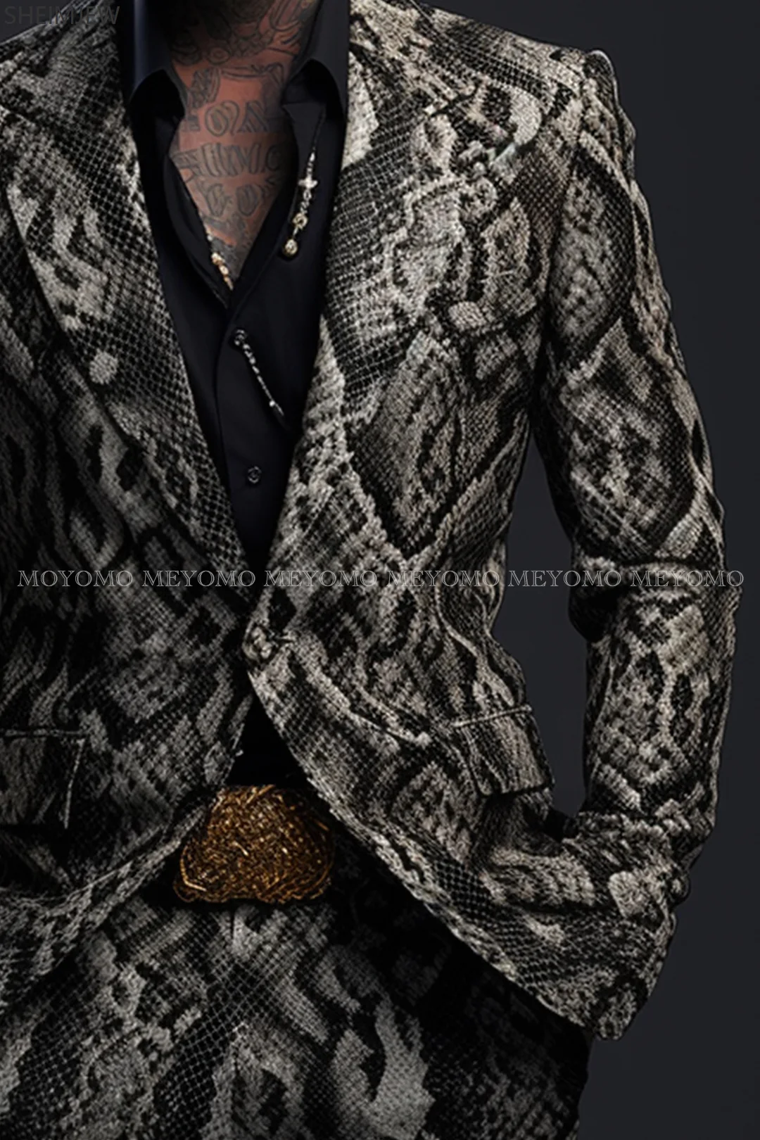 Men's Suit Two-piece Suit Fashionable Adult Cosplay Crocodile Pattern Host Wedding Macho Jacket Pants Business Gown