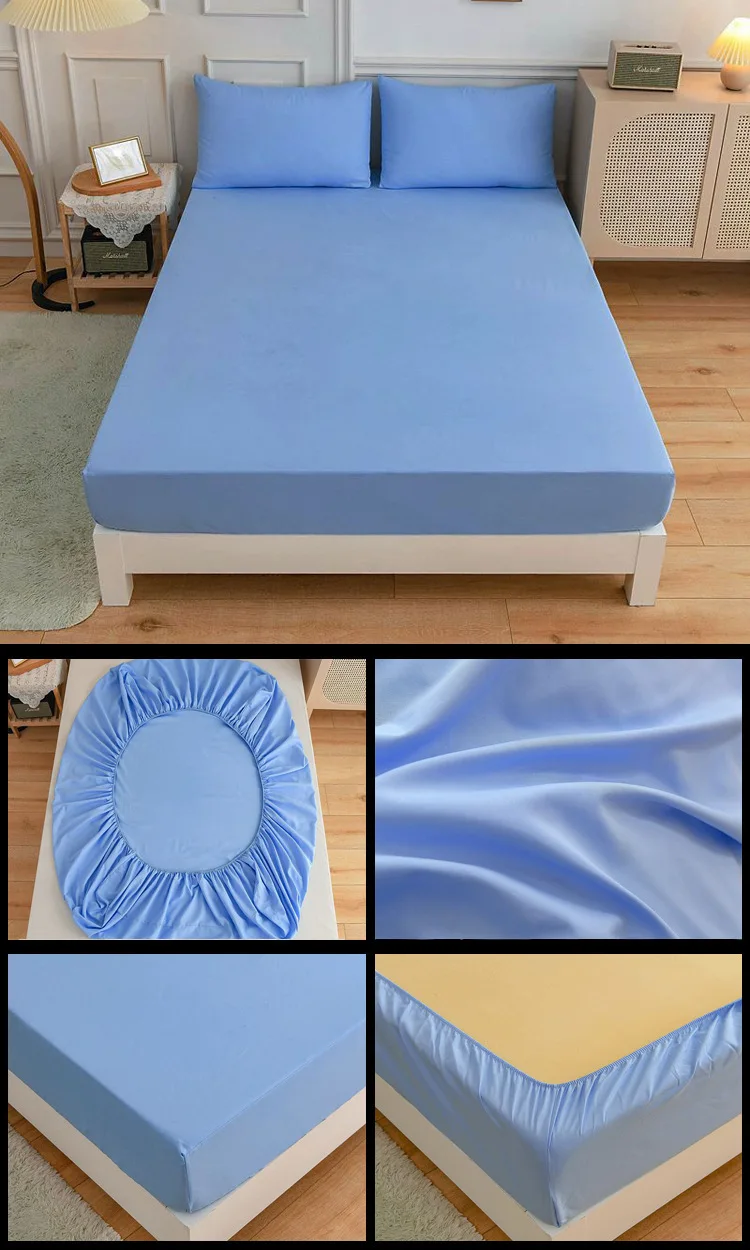 Description Picture 5 of itemSolid Color Soft Polyester Fitted Sheet Elastic Band Bedsheet Mattress Cover Single Double Bed Set  120/150/160/180/200/220cm