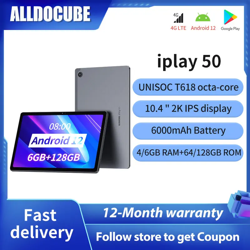 

Alldocube iplay 50 Tablet PC 10.4 Inch 2k screen unicoc T618 Octa-core 4GB/6GB Ram 64 / 128GB ROM 4G LTE iplay50 Android 12