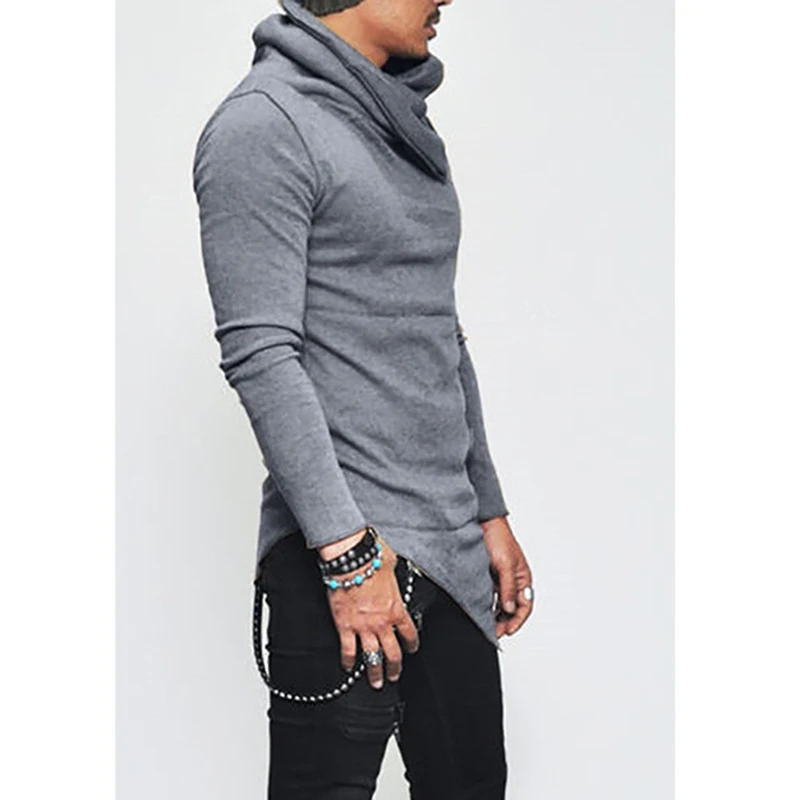 Unbalance Hem Pocket Long Sleeve Hoodies Mens Sportswear Basketball Jerseys Autumn Mens Turtleneck Sweatshirt Tops 5XL