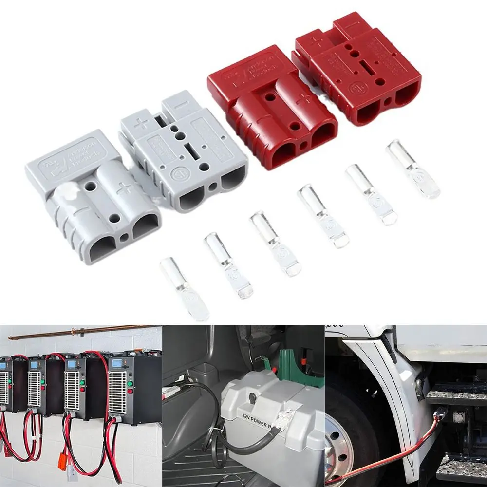 전원 커넥터 50 AMP 플러그 케이블 터미널 600V 회색 빨간색 배터리 전원 커넥터 핀 러그 구리 앤더슨용
