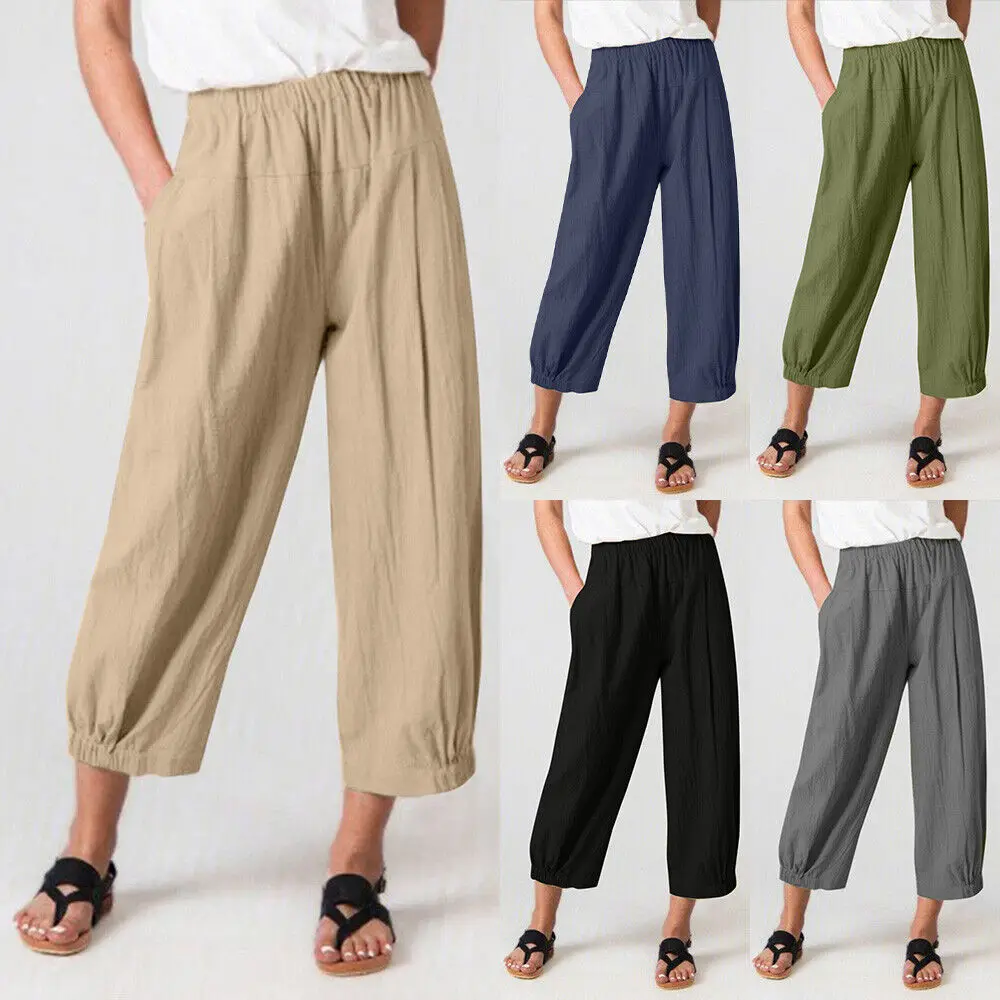 

Wide Leg Size Pants Cotton Linen Harem Pants Womens Pants Summer