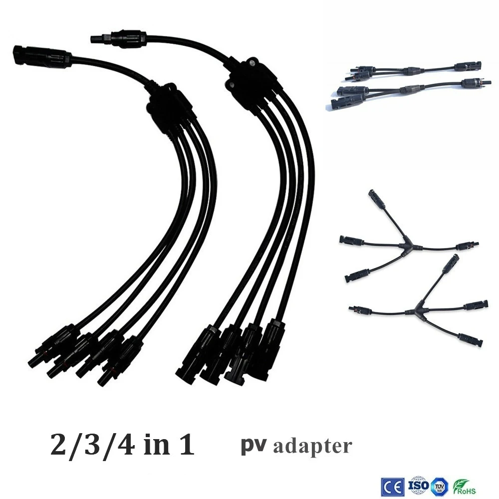 1pair 4Y Solar Style Y Branch Adapter Connectors 1 to 4 Male and Female Panel Cable Photovoltaic Connector Adapter Dropshipping