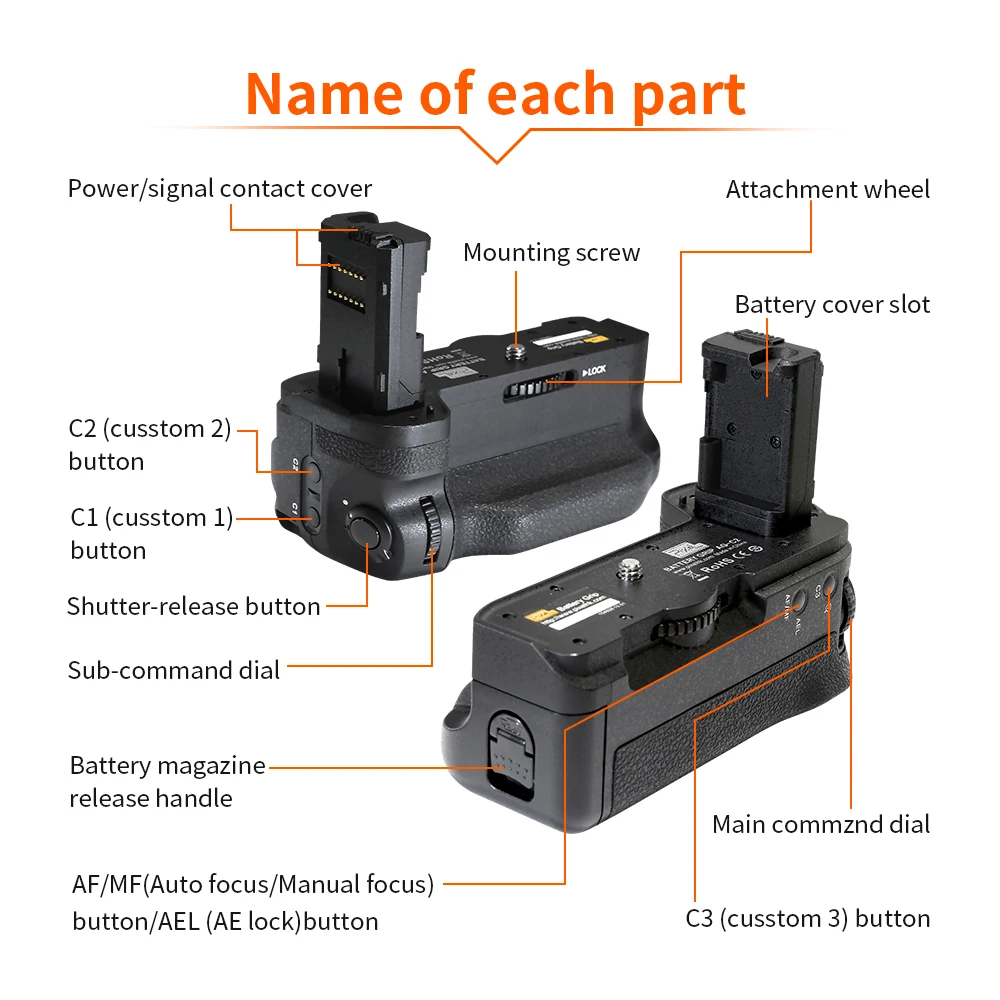 Description Picture 5 of itemPixel AG-C2 Camera Battery Grip for Iconic Brand a7ii a7rii a7sii a7m2 a7rm2 a7sm2 DSLR Vertical Shooting Handle Shutter Release Button