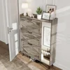 Freestanding Shoe Organizer with 5 Wooden Legs, Slim Shoes Rack Cabinet, Shoe Storage Cabinet with 3 Flip Drawers & Mirror 6