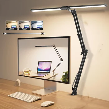 LED 책상 램프, 밝기 조절 클립 온 독서 테이블 램프, 모니터 조명, USB 더블 헤드 테이블 램프, 사무실 공부 작업 접이식 조명