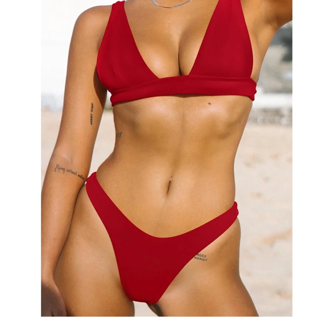 Sexy Push Up Bikini 2022 Solid Color Swimsuit Summer Beachwear Swimsuit Women's Swimwear Push Up Bikini Set Brazil Swimsuit XL bikini set sale