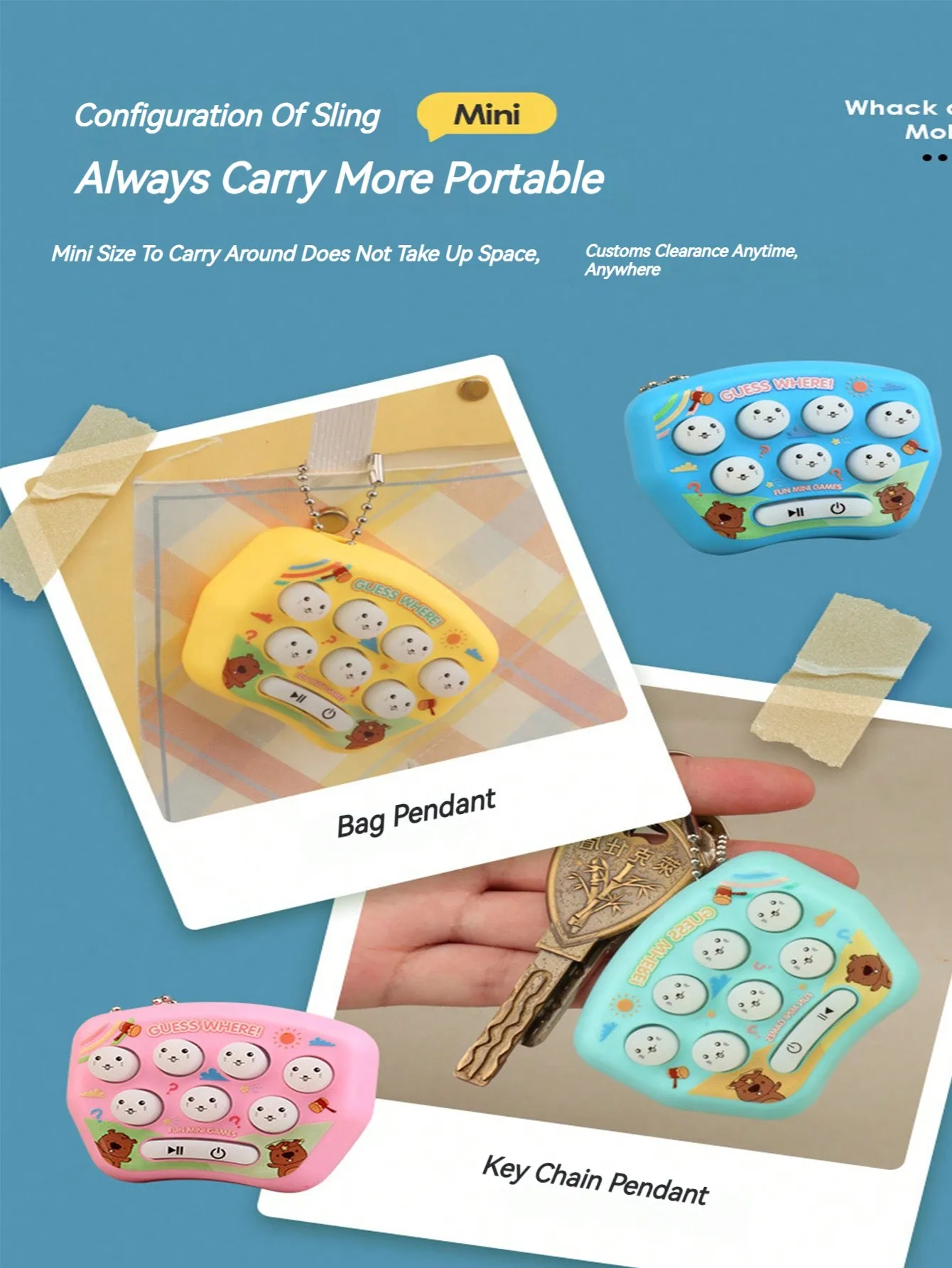 Mini Quick Push Electronic Gaming Machine Light Up Game Whack-a-mole Toy Bubble Handheld Toy Keychain Challenge Game Toys Gift 2