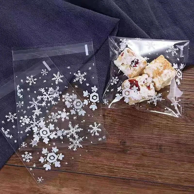 100 Stück opp transparente Zellophan Tasche wieder versch ließbare Plastiktüte selbst klebende Schmuck Geschenk Süßigkeiten Verpackung Schneeflocke Weihnachten
