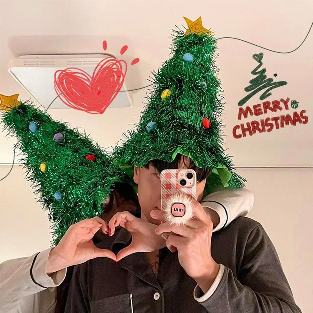 Description Picture 6 of item2025 Ins Christmas Tree Hat Creative Xmas Headwear for Girls Tinsel Christmas Headband Party Costume New Year Decor Supplies