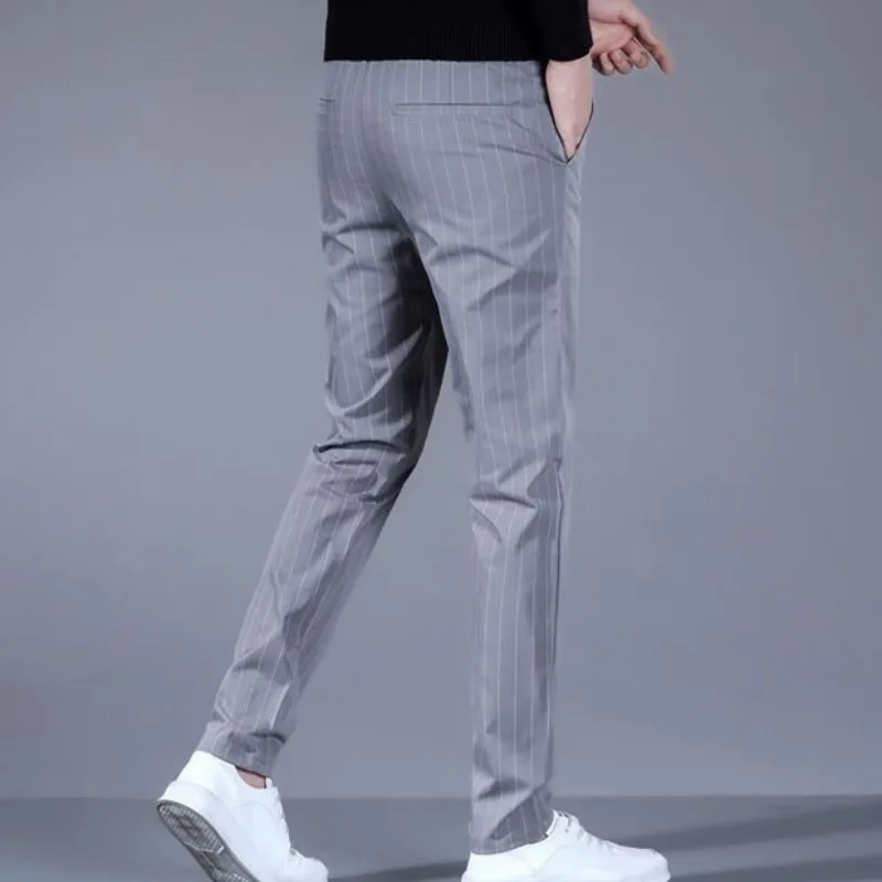 Summer Striped Business Casual Men's 2024 New Patchwork Button Zipper Pocket Slim Fit Fashion and Comfortable Straight Leg Pants