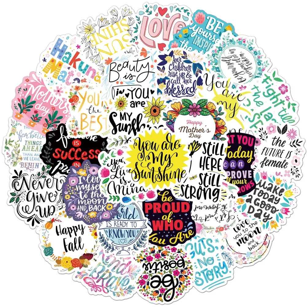 Motivational Phrases Sticker Inspirational Life Quotes Stickers DIY Laptop Study Room Scrapbooking Office Graffiti Decals 50Pcs decorative stickers graffiti stickers