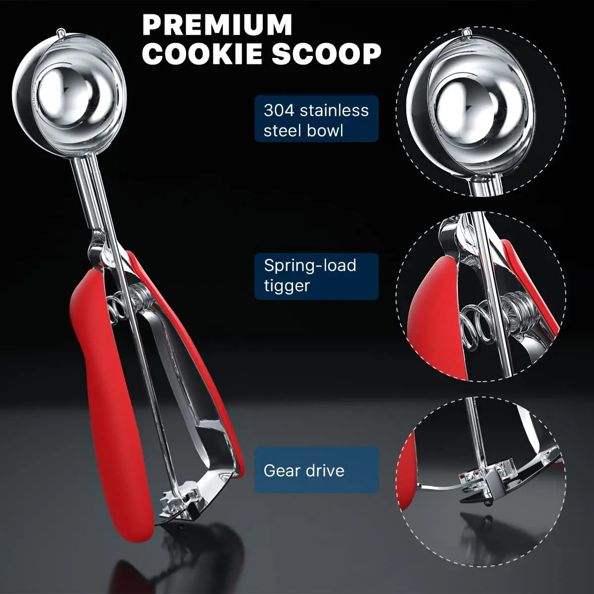 Ice Cream Scoop Stainless Steel Cookie Scoop with Easy Trigger Perfect for Making Ball Shapes for Melon Ball Cupcake Baking ice cream scoop