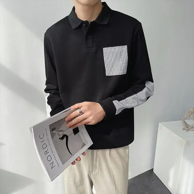 

Мужская белая футболка-поло в полоску, в стиле Харадзюку