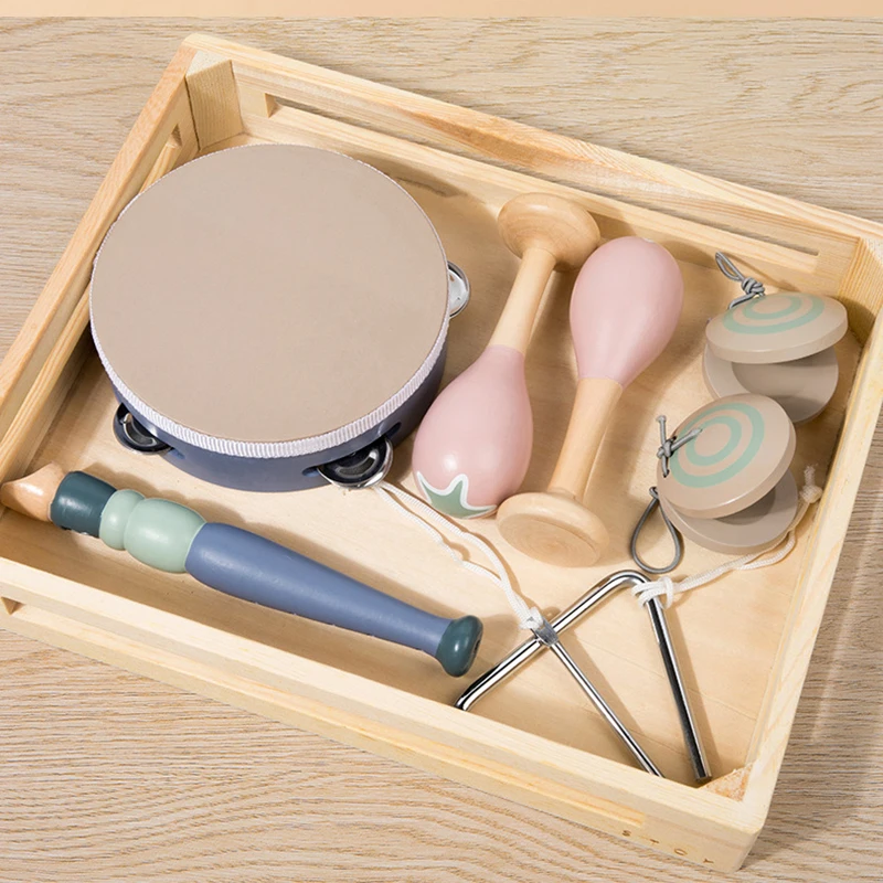 Kids Wooden Music instruments Set Toys Montessori Sensory Toys Sand Drum Hammer Instrument Percussion Preschool Educational Toys 5