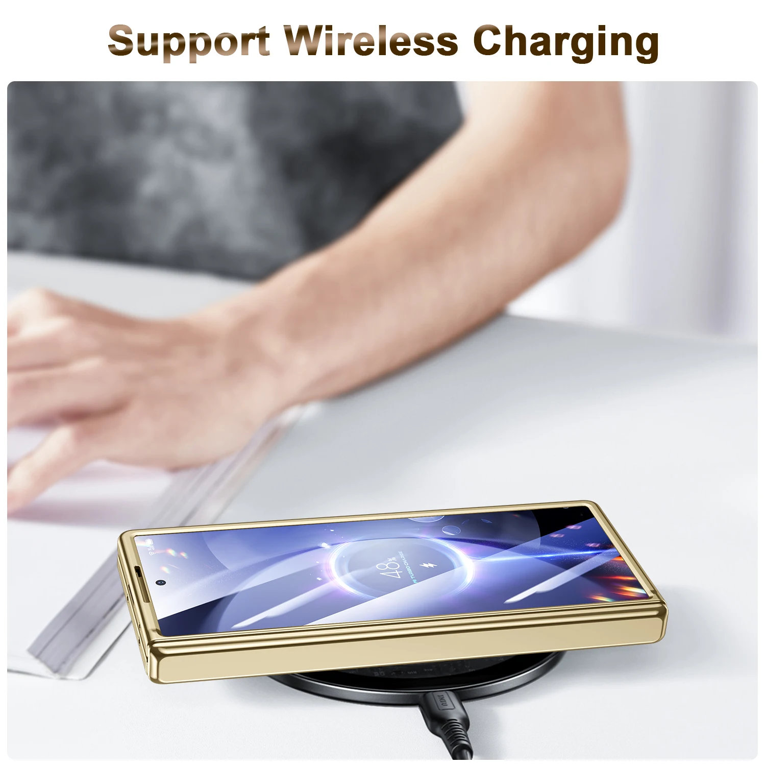 Slim Plating Crystal Clear Case with Full Hinge Protection and Camera Stand Cover