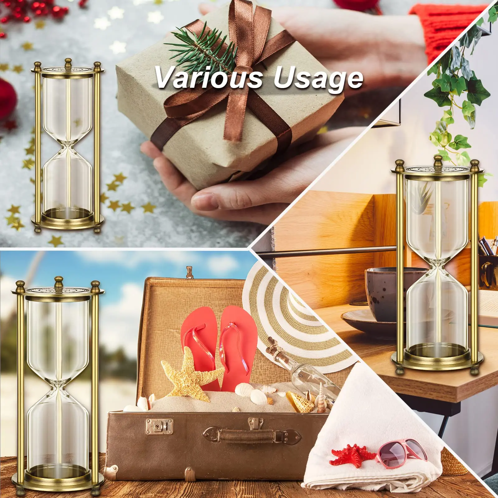 Sand Timer Liquid Hourglass Timer Colored Hourglass European Vintage Empty Hourglass Bottle Handmade Glass Sandglass Creative Metal Timer Sand Clock DIY Home Desktop Decor Gifts