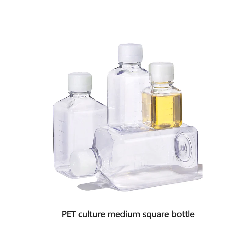 Disposable PET Culture Medium Square Sterile Plastic Dispensing Bottle With Scale Serum Sample Bottle Transparent 125 250 500ml