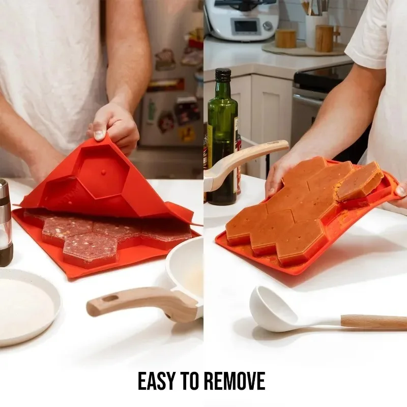 Patty Storage Container - 8 in 1 Silicone Burger Mold, Non-Stick Burger Press & Freezer Container