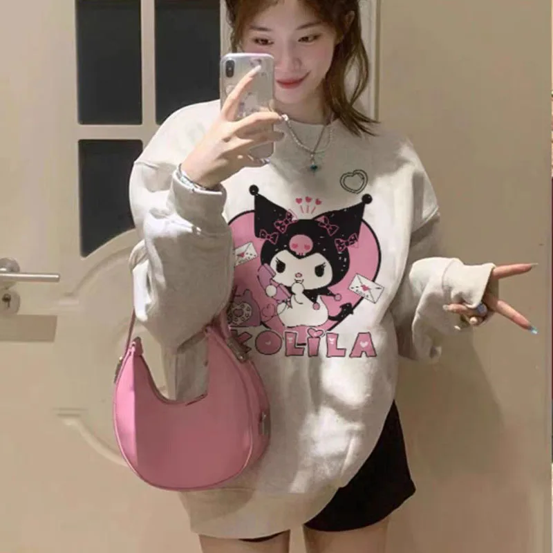 

Sanrio Women Sweatshirt Jacket Kuromi Kawaii Streetwear Oversized Clothing Girl Y2k Ins Anime Cartoon Gift New Year Sweatshirt