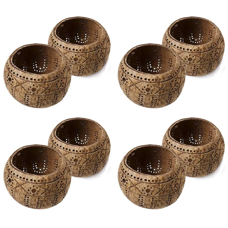 

4X Candle Coconut Shell Bowl,Candle Holders,Handmade Coconut Shell Candle Holder For Tealight Small Pillar,Storage Bowl