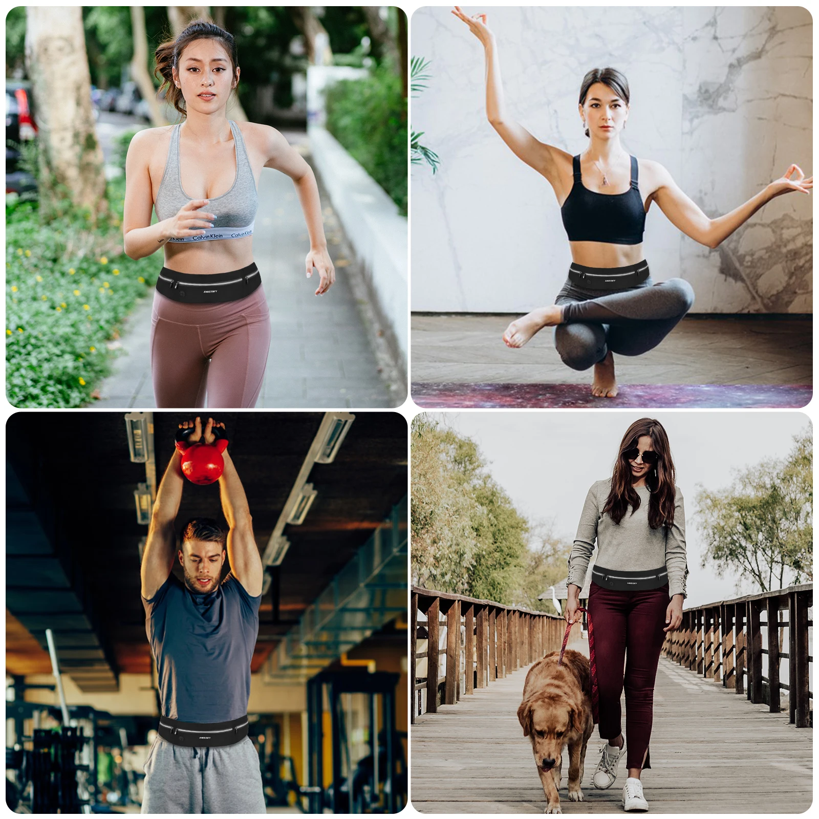 Zipper Pocket Running Sports Waistband Belt Phone Pouch iPhone 16 14 13 12 Pro Max 14 Plus Elastic Waist Pack Bag running waist pouch sports waist bag