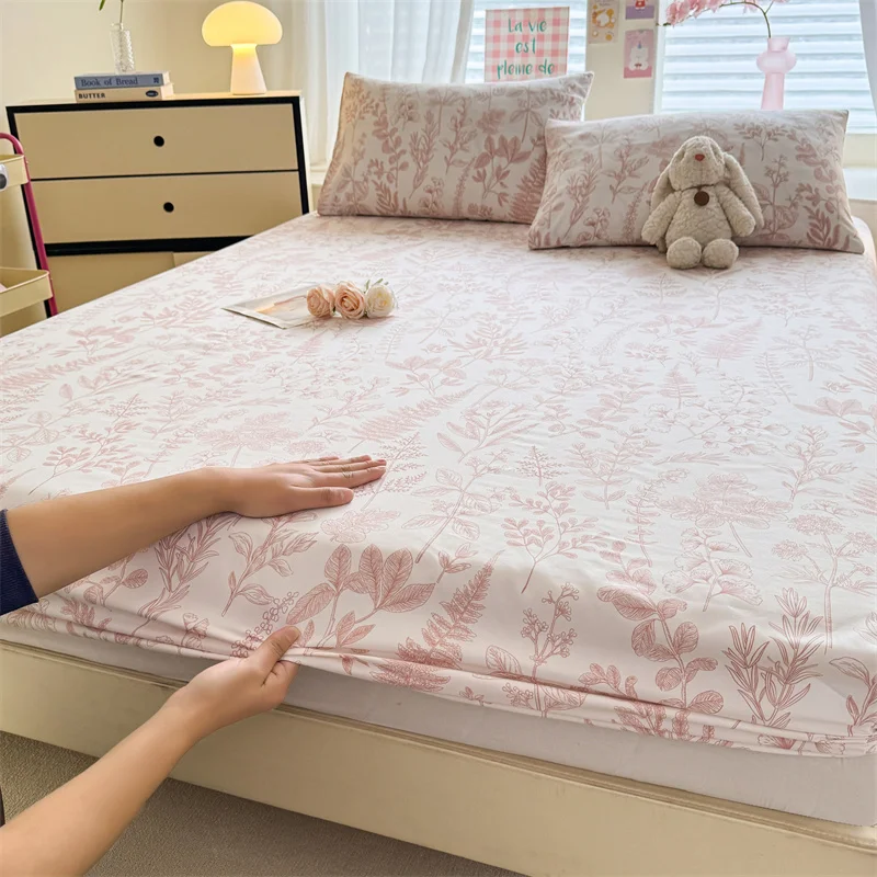 Lenzuolo con angoli floreali da 1 pezzo Lenzuolo in cotone lavato stampato a fiori con lenzuola con angoli elastici per letto singolo/queen/king size