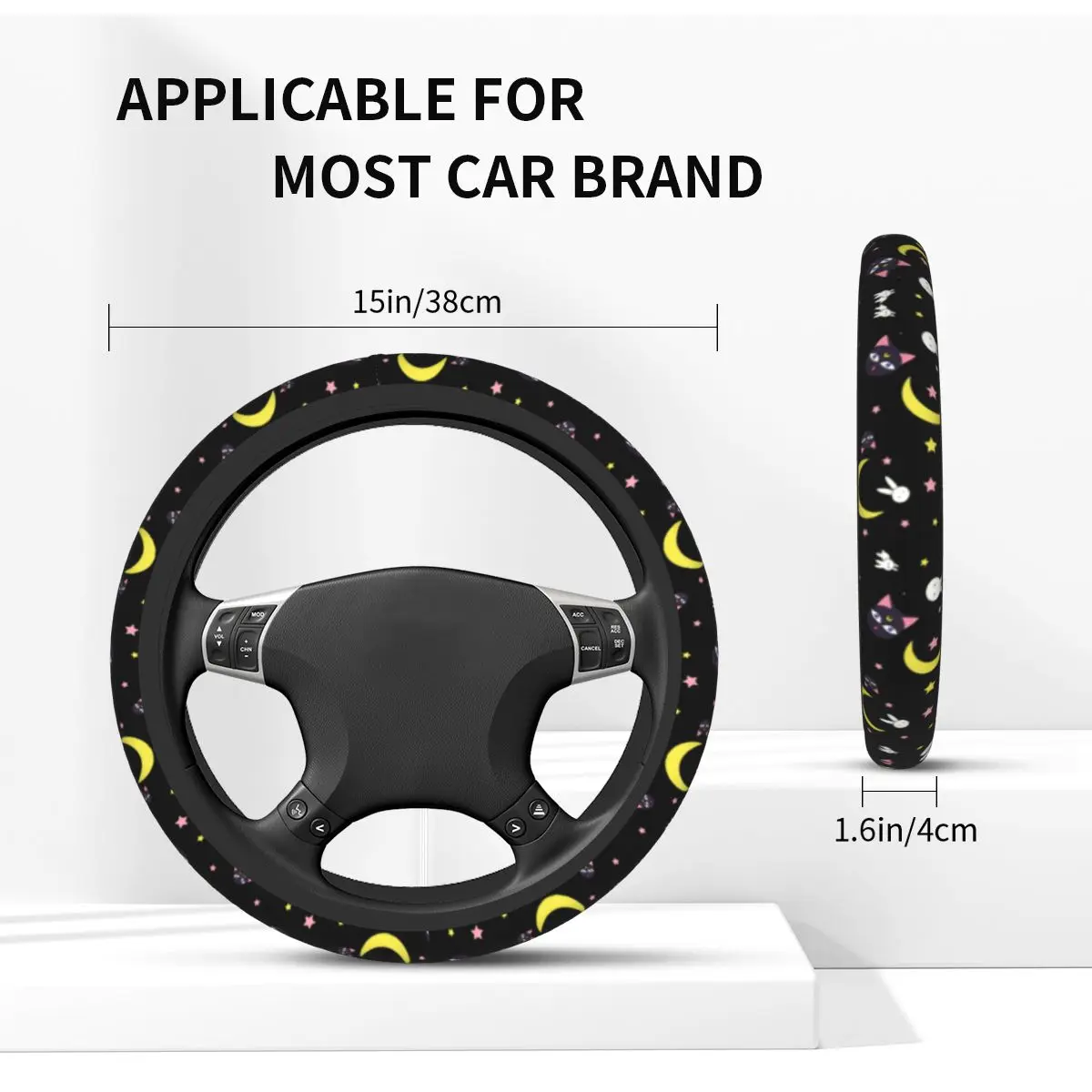 Cute Sailor Artemis Moons Anime Steering Wheel Cover Luna Usagi Tsukino Steering Wheel Protector Fit 37-38cm Car Accessories Steering Wheel Cover