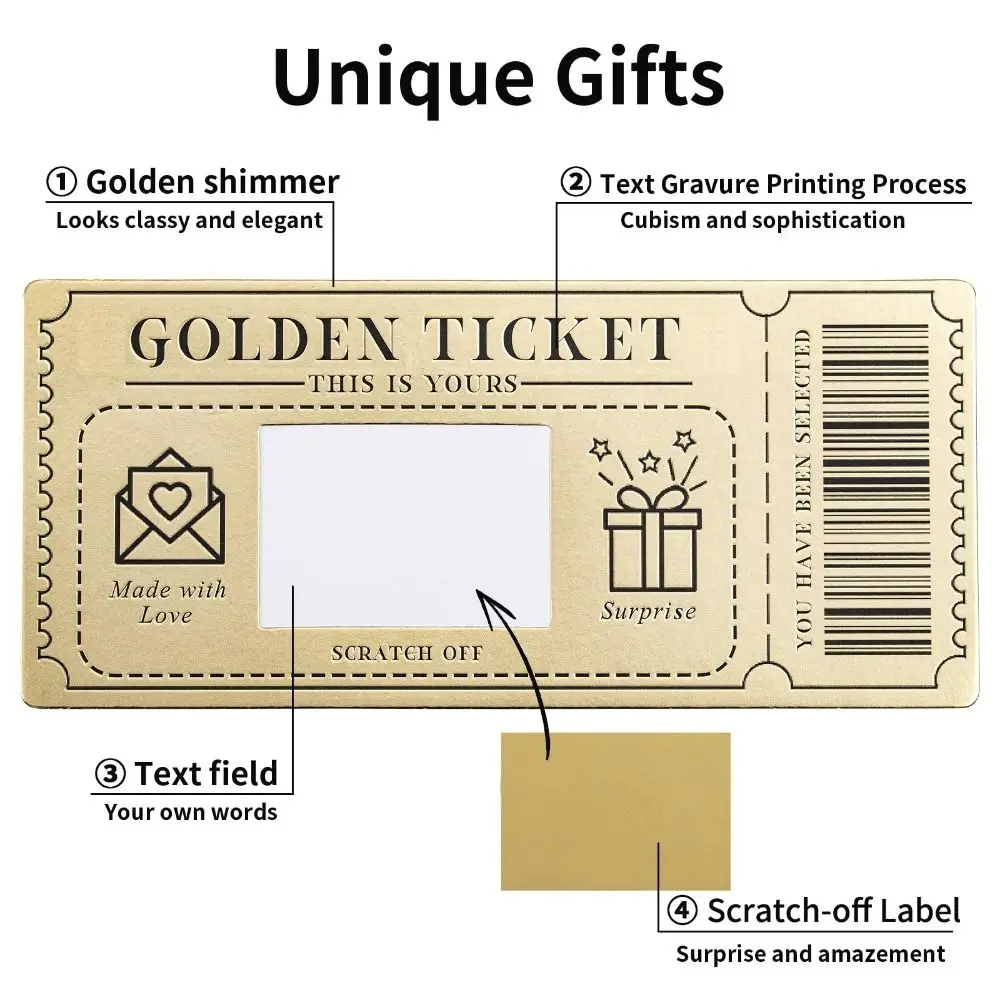 Scratch Off Ticket Golden Ticket Scratch-off Card Surprise with Envelope Scratch-off Card Party Favor Raffle Gift Concert Ticket