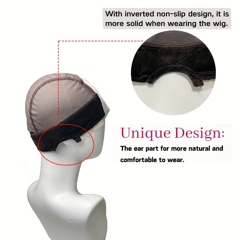 Transparent Adjustable Swiss Lace Wig Clip Head Cap Non-slip U Part Ventilated Elastic Comfort Ear Design Wig Clips