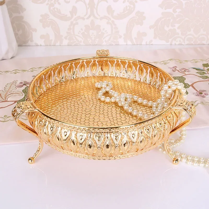 Tray Fruit Creative Vintage Gold Round Square Multi-Function Metal Snack Home Storage Plate Tablewear storage tray kitchen tray