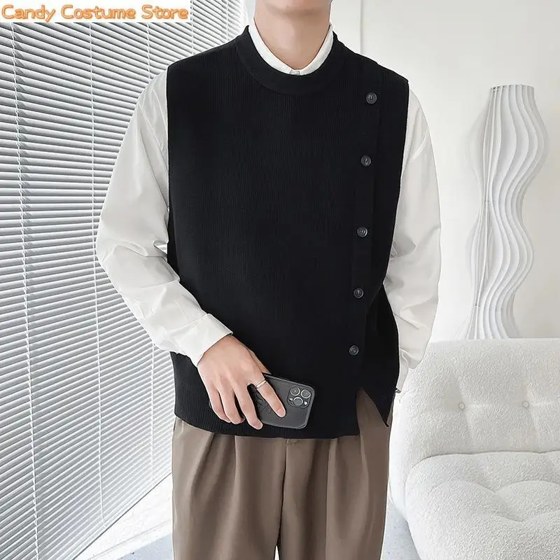 

Men Knitwear Vest Cardigan Jacket All-Match Boutique Clothing Simple Stylespring New Light Luxury Fashion Sweater Vest