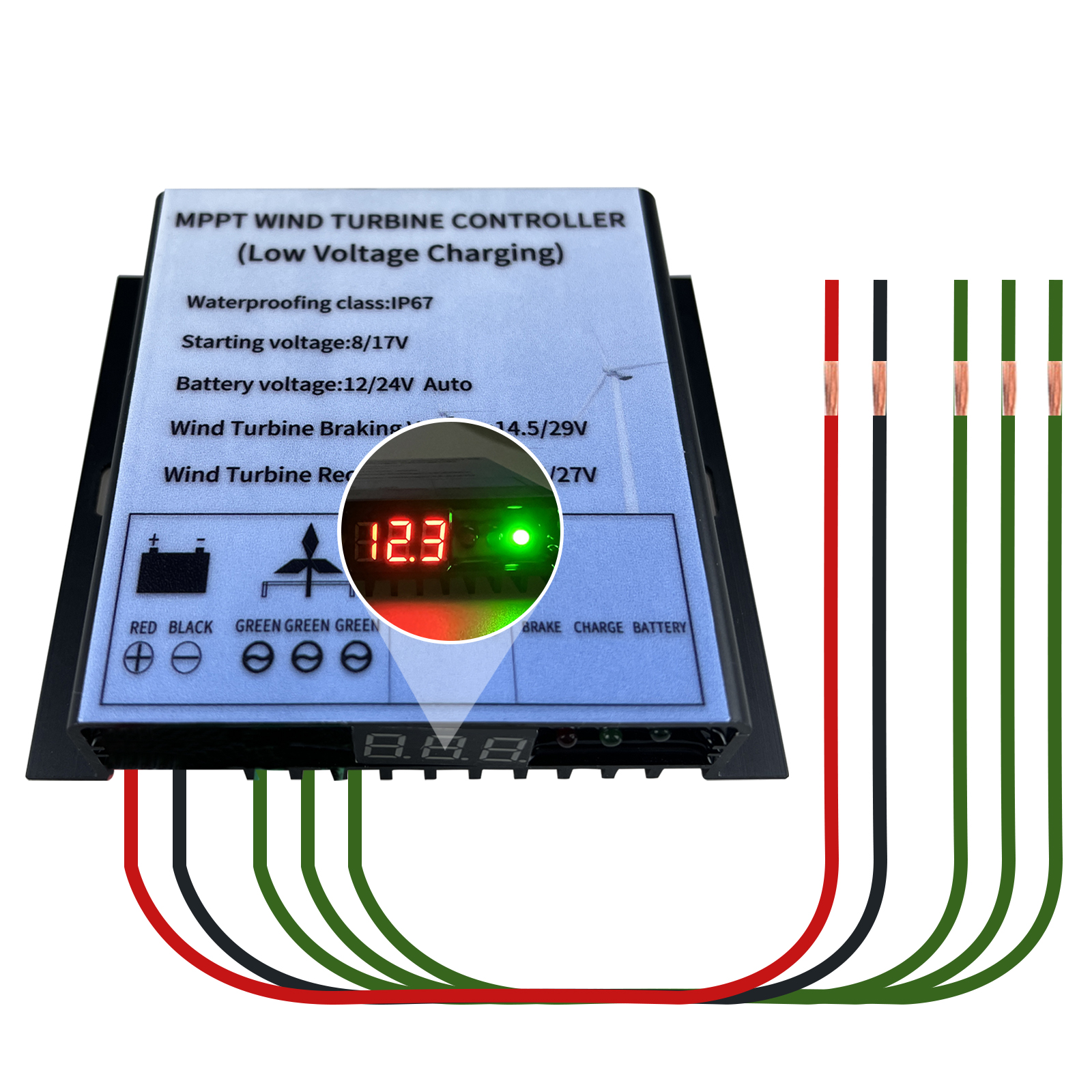 New 12V 24V 48V 600W 800W MPPT Wind Turbine Generator Controller Low Volatge Charging Booster Controller IP67 LED Voltage Screen