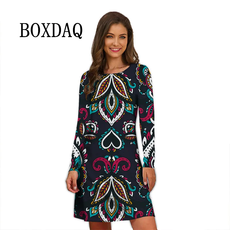 

Oversized Women Dress Autumn New 2023 Long Sleeve Loose A-Line Dress Streetwear Casual O-Neck 3D Print Mini Dress Femme Vestidos
