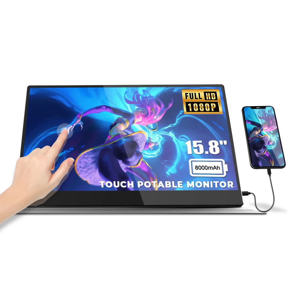 

Portable monitor touchscreen 15.8 inch 1080P FHD built-in battery computer display for laptop Pc mac phone for Xbox Ps4 switch