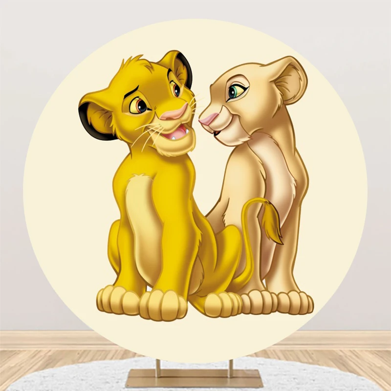 Simba And Nala Hugging Disney The Lion King Simba Elastic Circle Round Background Baby Birthday Party Decor Banner Photography Backdrop