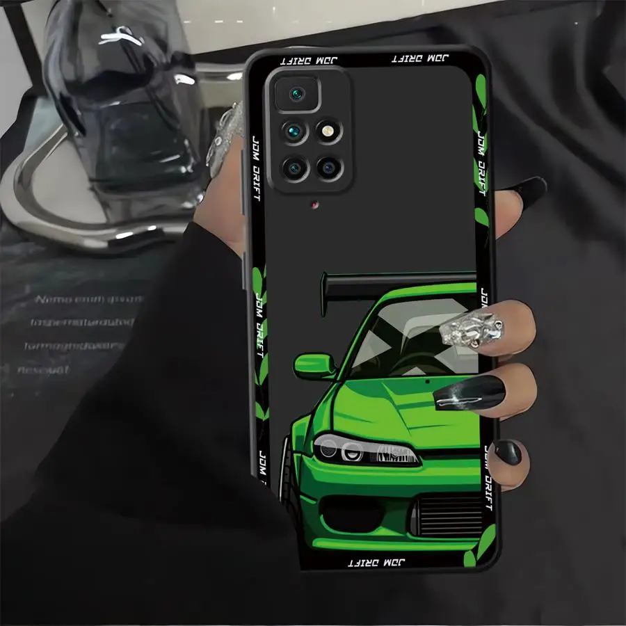 Black Soft Phone Cover Case with Japanese JDM Drift Car Design