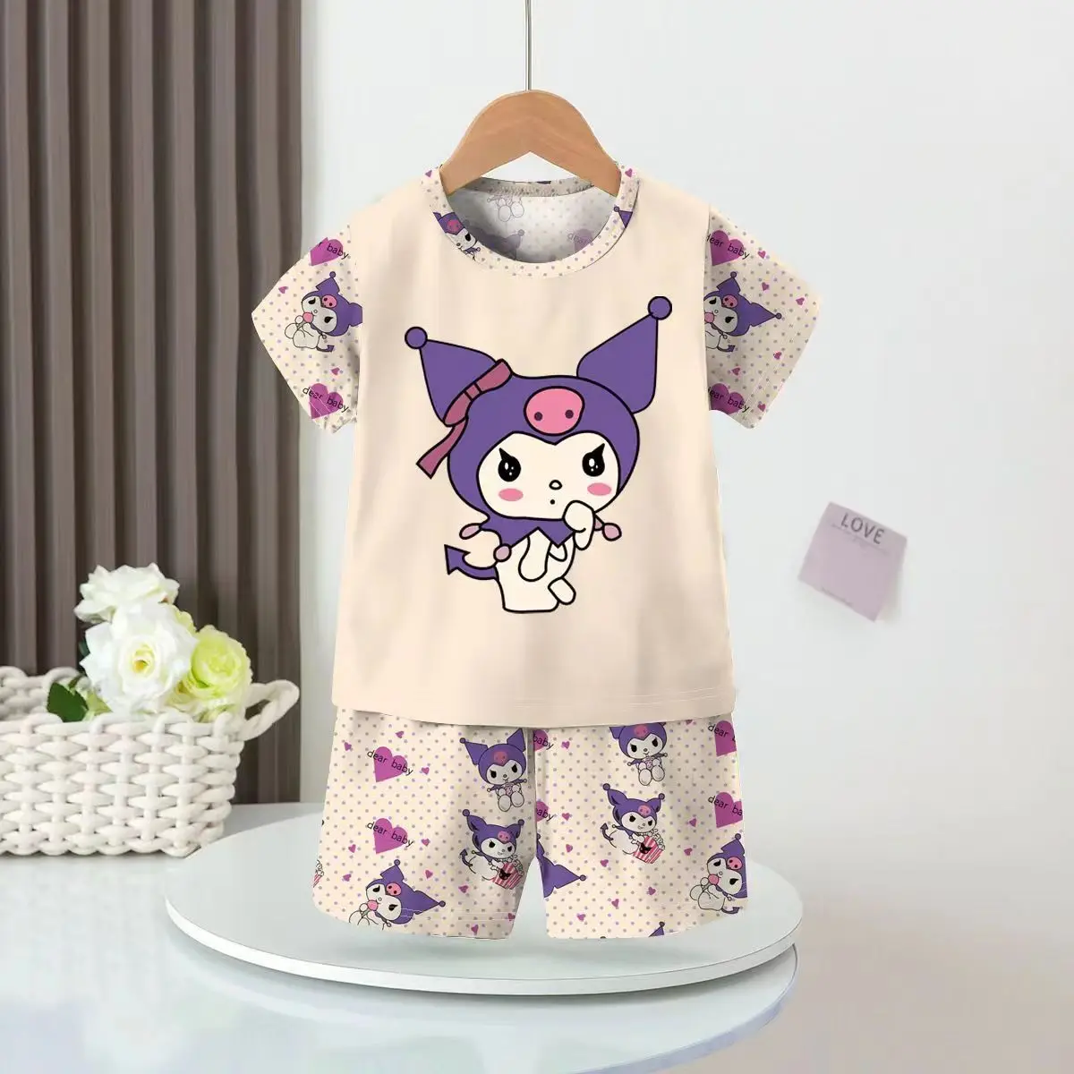 Anime Kuromis Children's Pajamas Set Cute Cinnamorolls Short-sleeved Shorts Two-piece Set Little Girl Summer Home Wear Gift