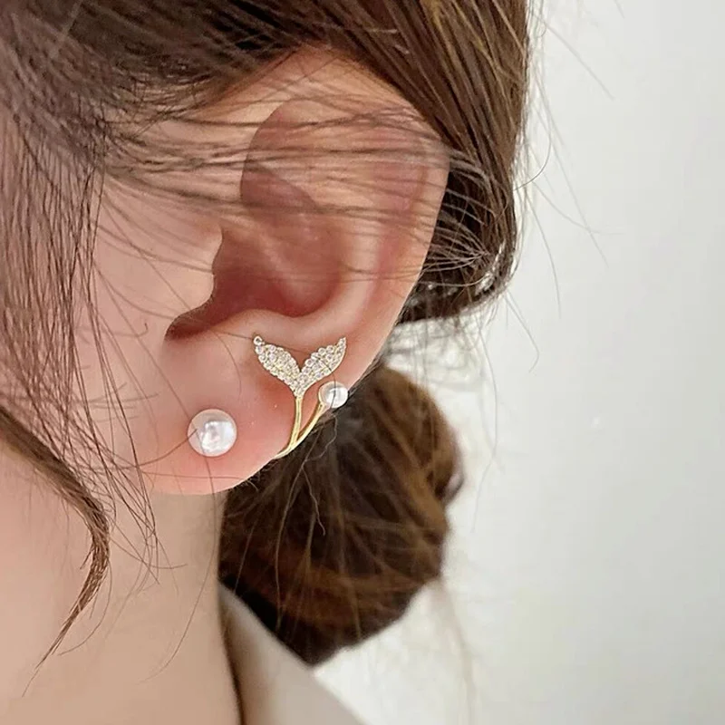 

Женские серьги-гвоздики с жемчугом, нестандартные серьги в Корейском стиле с фианитами и кристаллами, подарочные украшения для вечеринок, ...