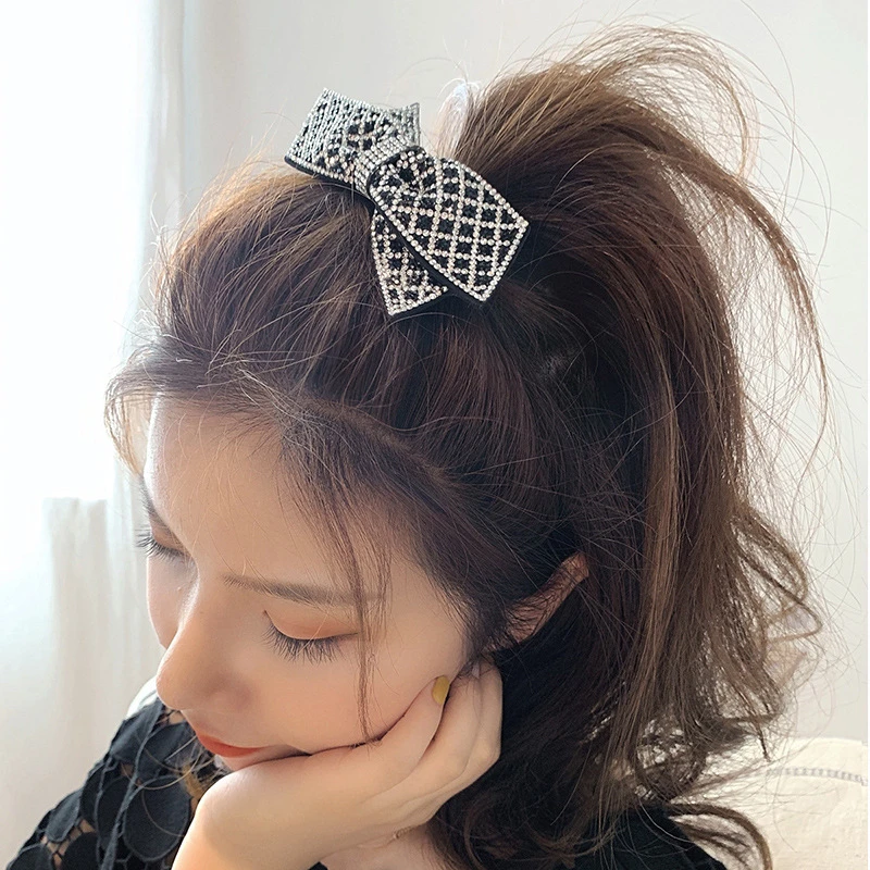 Fashion Handmade Bowknot Hairpin for Women Girls Rhinestones and Pearls Big Size Hair Clips Barrette Hair Accessory Hairgrips