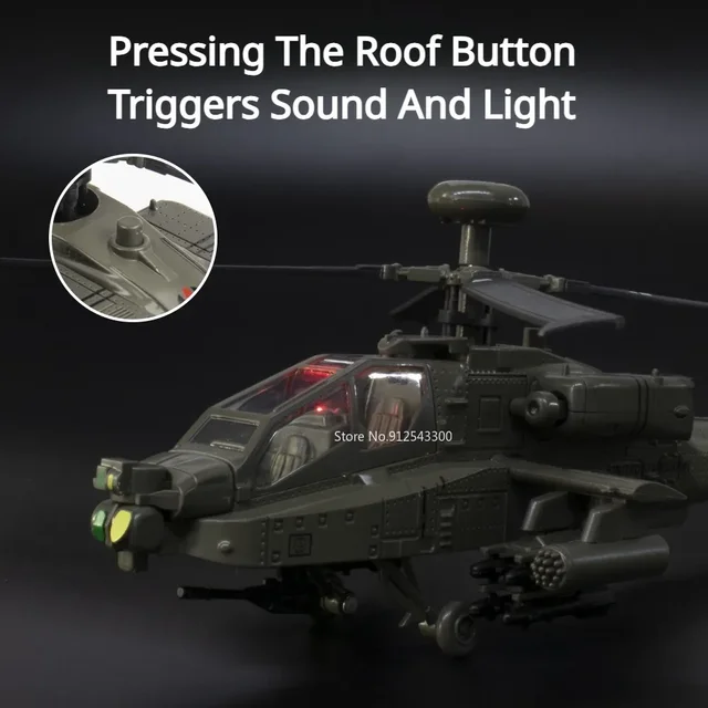 1:32 AH-64A Airplane Model Toy Car Alloy Body Rotatable Propeller Slide Sound Light Fighter Vehicle Models for Kid Birthday Gift 4