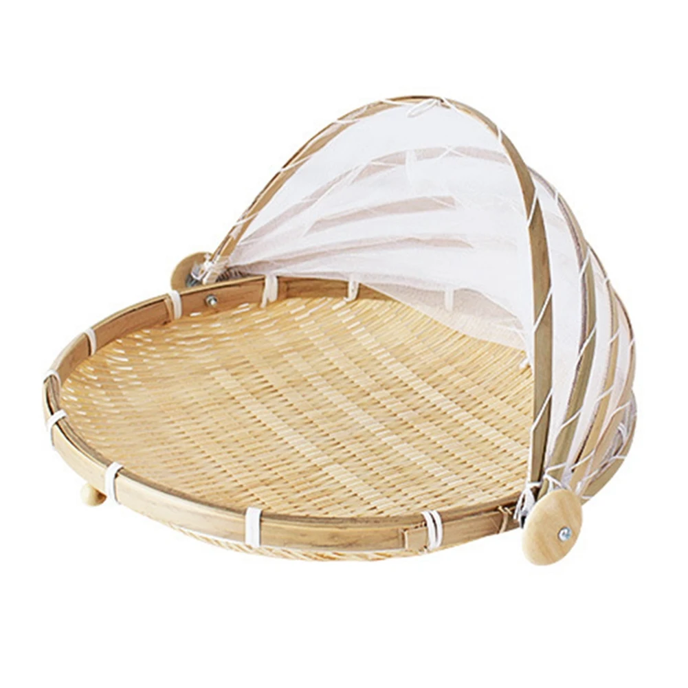 

Hand-Woven Food Tent Basket Tray Fruit Vegetable Bread Storage Basket Simple Atmosphere Outdoor Picnic Mesh Net Cover