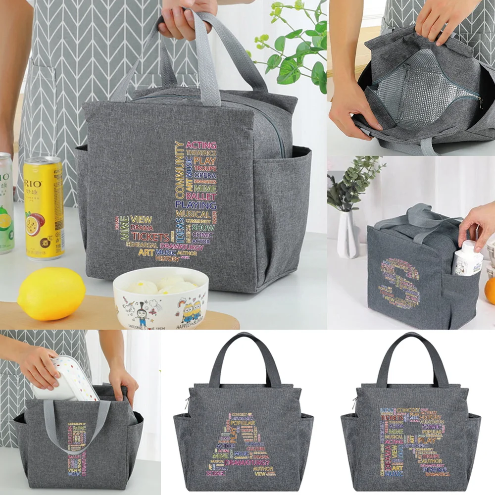 

Multifunction Insulated Lunch Bags Dinner Box Cooler Bag Portable Picnic Large Capacity New Text Series Print Thermal Food Packs