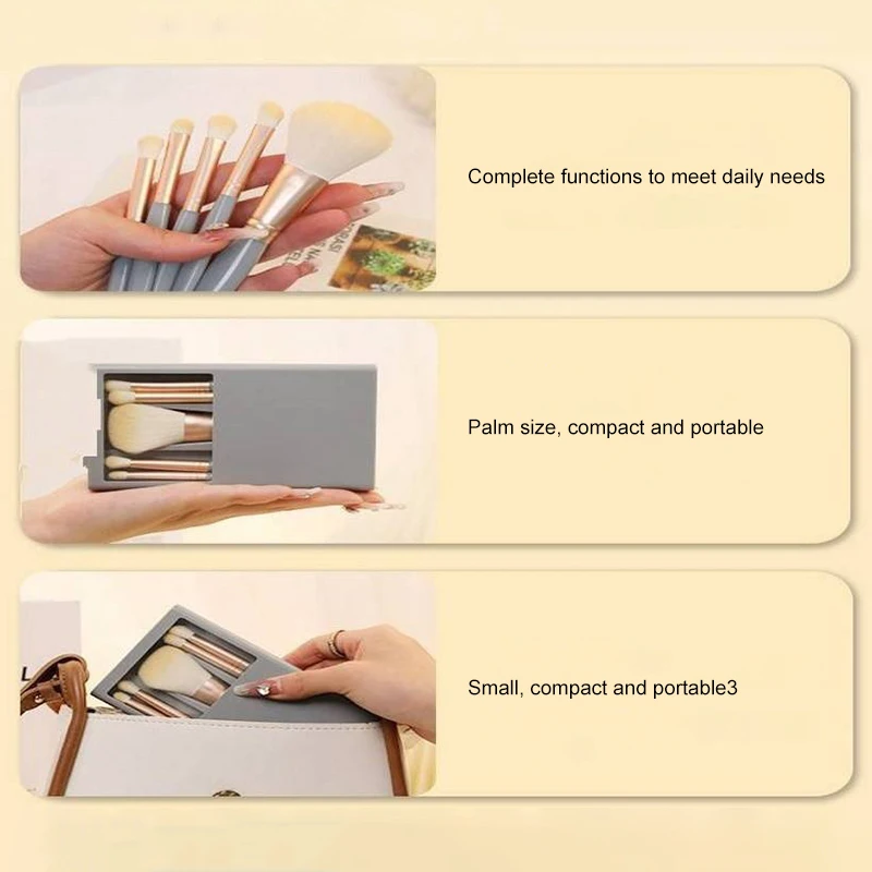 5pcs/set Makeup Brush With Mirror Box Soft-bristled Loose Powder Eyeshadow Blusher Brush Home Travel Portable Makeup Kit