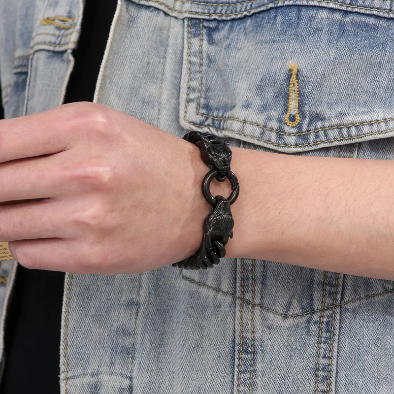 Fongten Viking Wolf Kopf Edelstahl Armband Für Männer Rock Bühne Zubehör Mode Schmuck Bankett Freund Geburtstag Geschenke – Detail 3