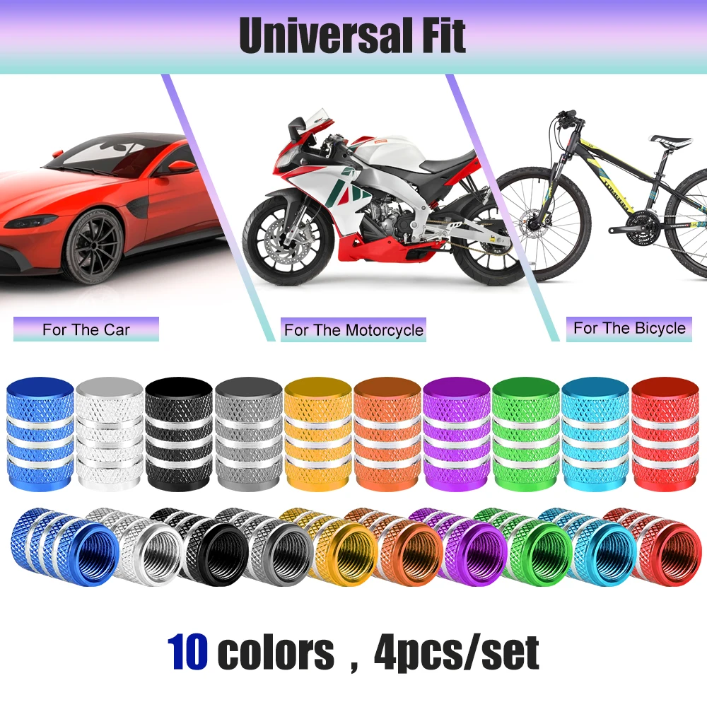 Universal Aluminum Tire Valve Caps - Set of 4, Dustproof for Cars, Motorcycles, and Bicycles