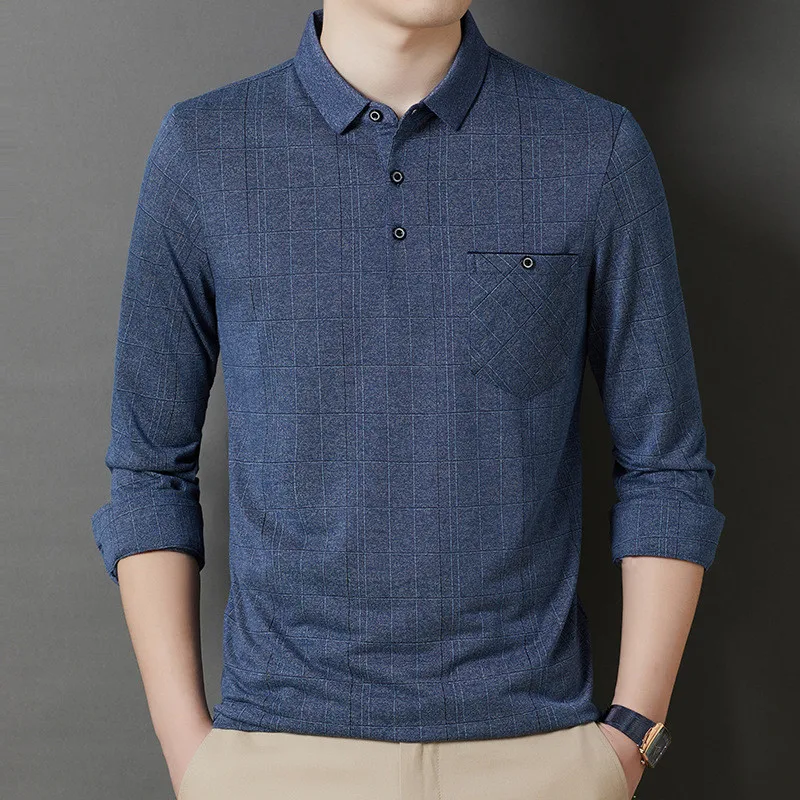 

2023 Autumn New Men's Polo Shirt Long Sleeve Striped Fashion Clothing Korean Style Casual Polo T Shirt for Men Solid Tops