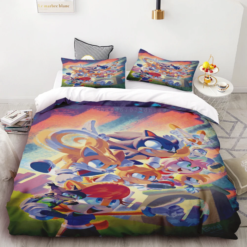 thumbnail image 1 of Juego de edredón de 3 piezas con estampado digital 3D de Sonic Boy, suave, 100 % poliéster, tamaño king, para decoración del hogar, regalo para adolescentes y niños, 1 of 5